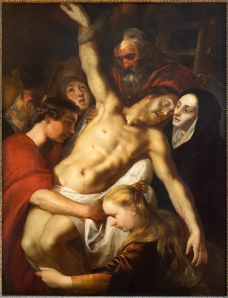 Antwerpia, Belgia - 4 września: osadzanie Krzyża przez adam van noort z roku 1610 w katedrze NMP na 4 września 2013 r. w Antwerpii, Belgia — Zdjęcie stockowe