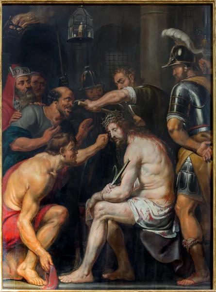 ANTWERP, BELGIUM - SEPTEMBER 5: The Torture of Jesus painting by baroque master Antoon de Bruyn in St. Pauls church (Paulskerk) 5. september 2013 i Antwerpen, Belgia – stockfoto