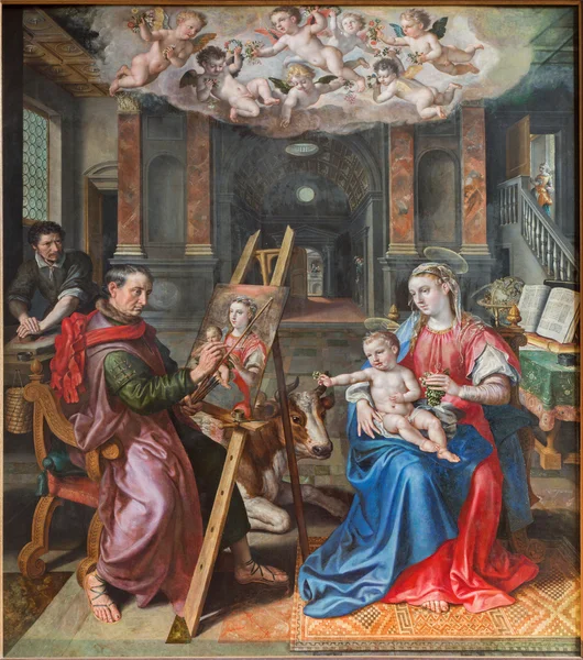 ANTWERP, BÉLGICA - 4 DE SEPTIEMBRE: Pintura de San Lucas de Madona de Maerten de Vos del año 1602 en la catedral de Nuestra Señora el 4 de septiembre de 2013 en Amberes, Bélgica — Foto de Stock