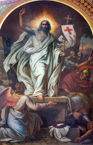 VIENNA - JULY 27: Fresco of Resurrection from 19. cent. in Altlerchenfelder church on July 27, 2013 Vienna. — Stock Photo, Image