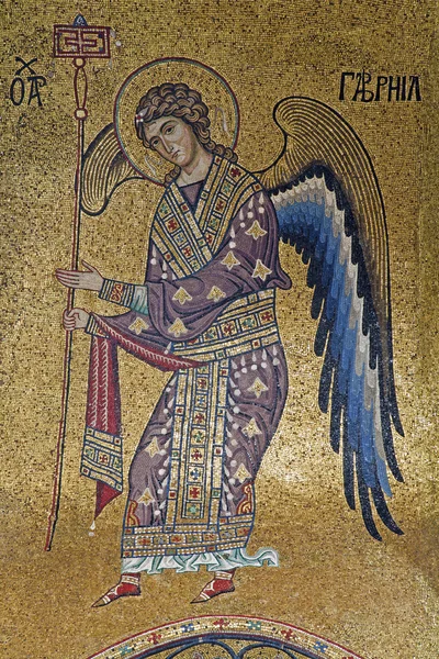 PALERMO - APRIL 8: Mosaic of Archangel Gabriel from Church of Santa Maria dell' Ammiraglio or La Martorana from 12. cent. on April 8, 2013 in Palermo, Italy. — Stock Photo, Image