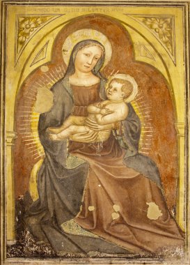 Verona - 27 Ocak: madonna fresk 12. -15. cent. Anonim yazar tarafından basilica di san zeno üzerinde 27 Ocak 2013-Verona, İtalya.