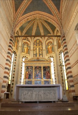 VERONA - JANUARY 27: Sanctuary with the fresco from main apse by Martino da Verona from end of 14. cent. in basilica San Zeno in January 27, 2013 in Verona, Italy. clipart