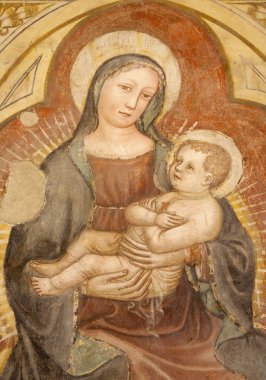 Verona - 27 Ocak: madonna fresk 12. -15. cent. Anonim yazar tarafından basilica di san zeno üzerinde 27 Ocak 2013-Verona, İtalya.