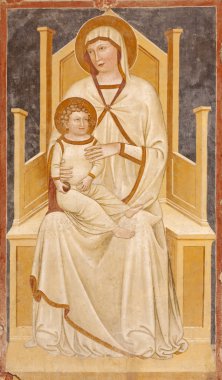 Verona - 27 Ocak: madonna fresk ile 13 çocuk. -14. cent. Basilica san zeno içinde 27 Ocak 2013 yılında Verona, İtalya.