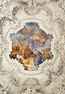 Palermo - 8 Nisan: doğum sahnesi kilise la chiesa del gesu veya casa professa içinde yan nefin tavanda. Barok kilise 1636 palermo, İtalya 8 Nisan 2013 tamamlandı.