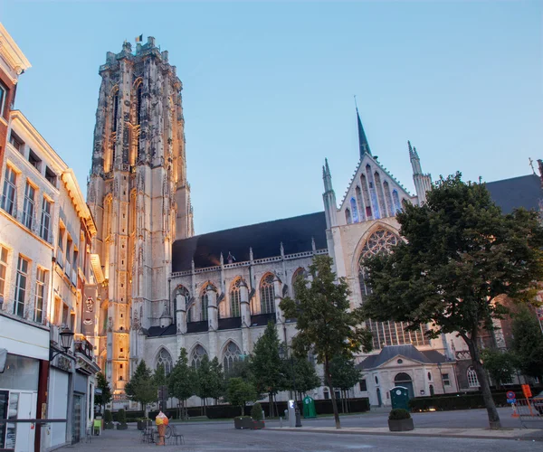 Mechelen, België - 4 september: Sint-Romboutskathedraal in dageraad op 4 september 2013 in mechelen, België. — Stockfoto