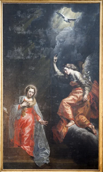 BRUSSELS - JUNE 21: Annunciation by unknow autor from 17. cent. in church of Saint John the Baptist on June 21, 2012 in Brussels. — Stock Photo, Image