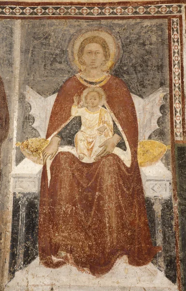 Bergamo - január 26.: giottesque középkori freskóján Madonna a 14. cent. a di santa maria maggiore bazilika a 2013. január 26., bergamo, Olaszország. — Stock Fotó