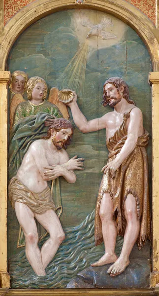 TOLEDO - MARCH 8: Relief of Baptism of Christ in Monasterio San Juan de los Reyes or Monastery of Saint John of the Kings on March 8, 2013 in Toledo, Spain. — Stock Photo, Image
