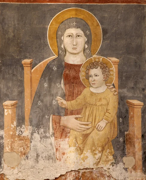 VERONA - JANUARY 27: Fresco of Madonna with the child from 13. - 14. cent. in basilica San Zeno in January 27, 2013 in Verona, Italy. — Stock Photo, Image