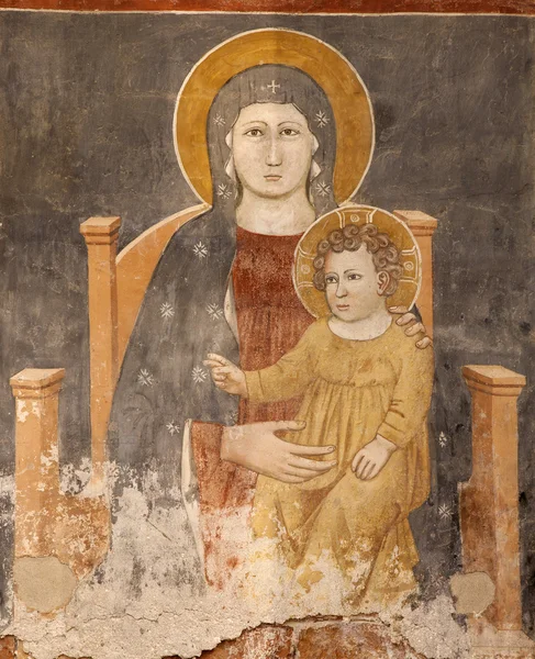 Verona - 27 Ocak: madonna fresk ile 13 çocuk. -14. cent. Basilica san zeno içinde 27 Ocak 2013 yılında Verona, İtalya. — Stok fotoğraf