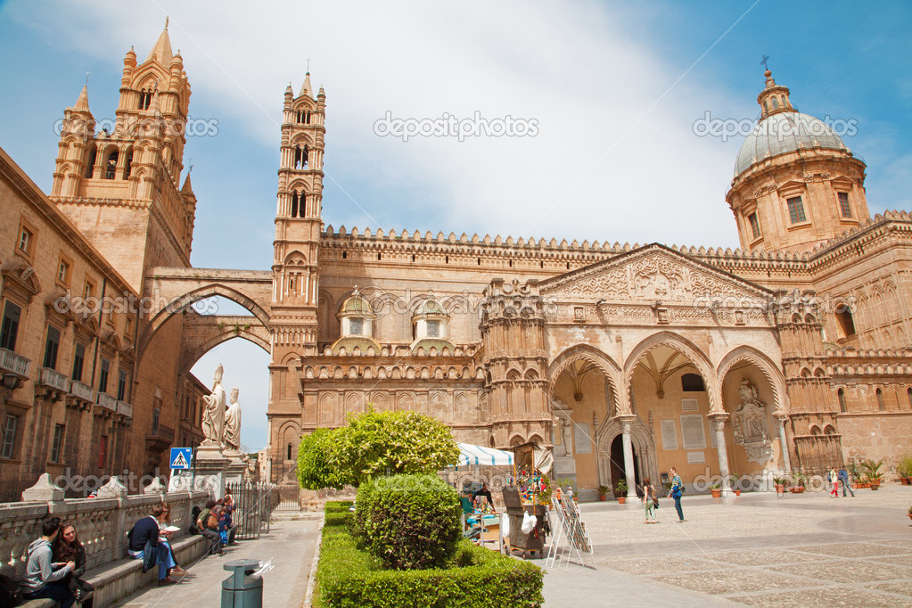 Palermo - South portal of Cathedral or Duomo and west towers