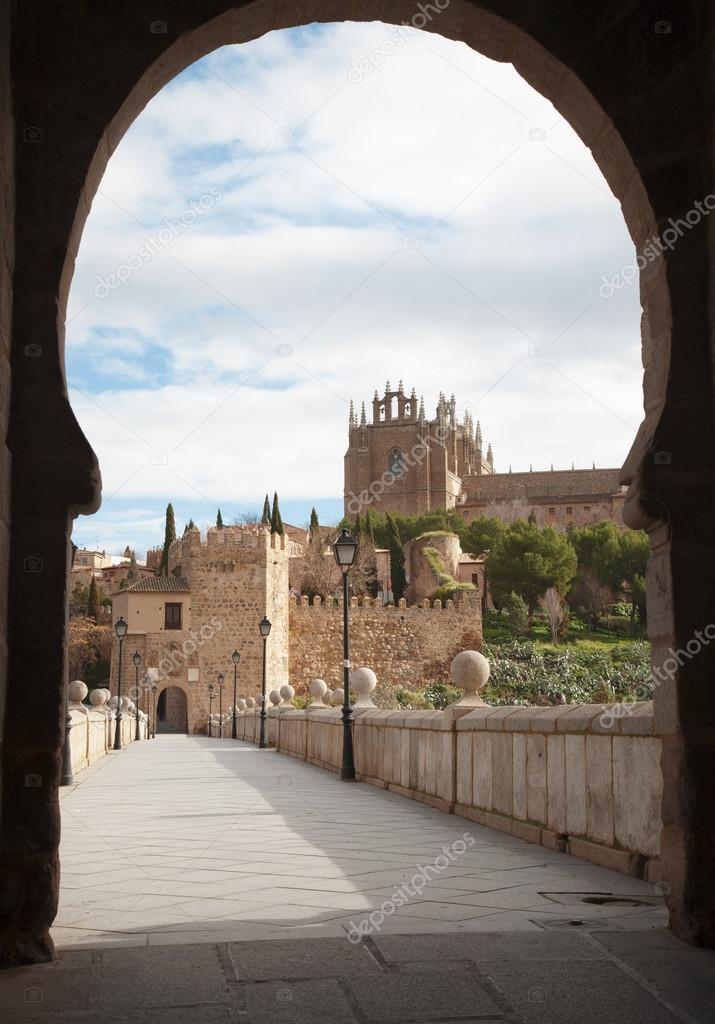 Toledo - Outlook form San Martin s bride or Puente de san Martin to Monastery of saint John of the King in morning light
