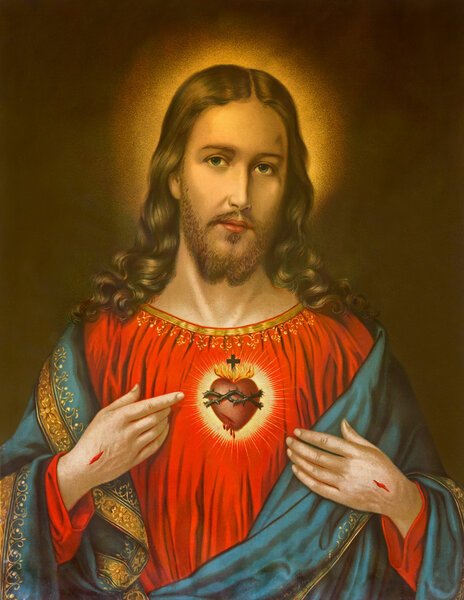 ALEMANIA 1899: Copia de la típica imagen católica del corazón de Jesucristo de Eslovaquia impresa el 19 de abril de 1899 en Alemania . — Foto de Stock