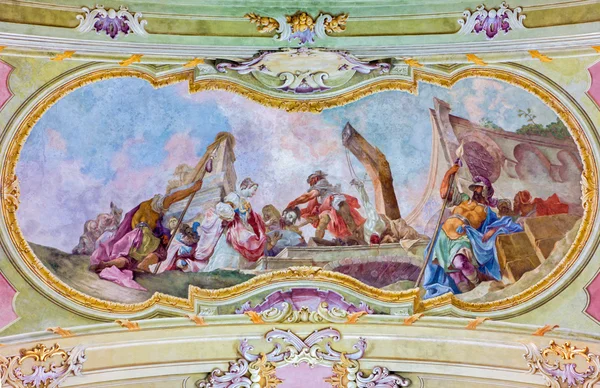 GIASOV - 2 GENNAIO: Decapitazione dell'affresco di San Giovanni Battista di Johann Lucas Kracker (1752 - 1776) sul soffitto barocco del chiostro premonstratesiano di Jasov il 2 gennaio 2014 a Jasov, Slovacchia . — Foto Stock