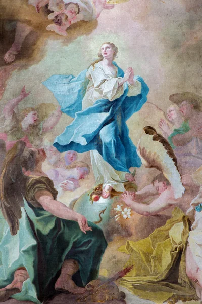 JASOV - 2 GENNAIO: altare laterale barocco e pittura dell'Immacolata concezione di Johann Lucas Kracker (1752 - 1776) del chiostro premonstrategico di Jasov il 2 gennaio 2014 a Jasov, Slovacchia . — Foto Stock