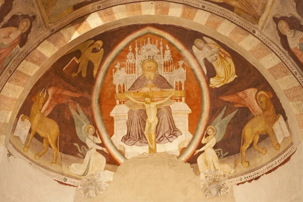 VERONA - JANUARY 28: Fresco of holy Trinity from main apse of Chiesa di Santissima Trinita consecrated in 1117 on January 28, 2013 in Verona, Italy. — Stock Photo, Image