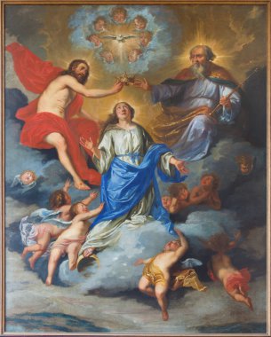 Leuven, Belçika - 3 Eylül 2013: boya, taç giyme töreni-Meryem Ana, sint jan de doperkerk,