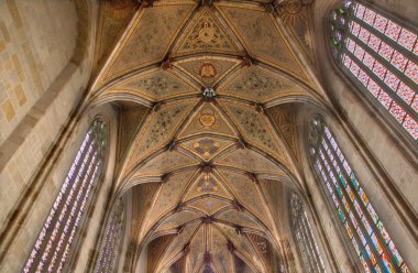 Bratislava, Slovakya - 14 Ocak 2014: Gotik Katedrali St martin götürüyoruz tavandan üzerinde fresk.