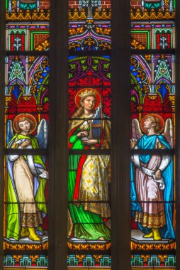 Bratislava, Slovakya - 14 Ocak 2014: Aziz cecilia üzerinde 19 pencere camı. karola geyling ve eduarda kratzmann st. martin katedral içinde üretmektedir.