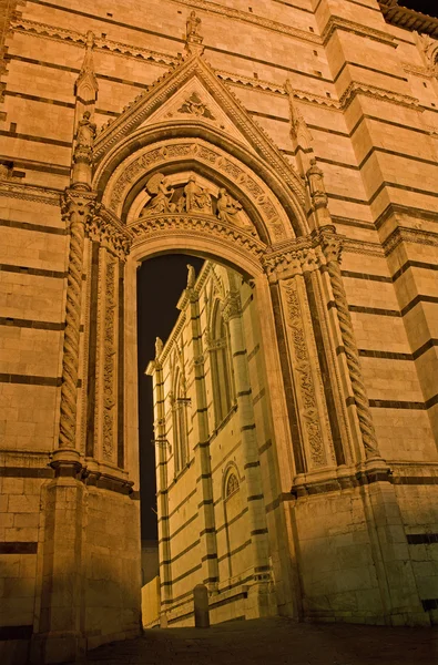 Sienna - готический портал церкви Санта Мария Ассунта — стоковое фото