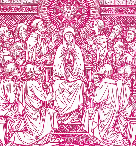 Scena Zesłania Ducha Świętego - litografia z stary missale romanum — Zdjęcie stockowe