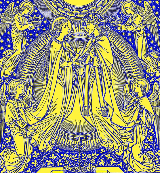 Mary and Jesus in haeven - lithography in old Missale Romanum — Stockfoto