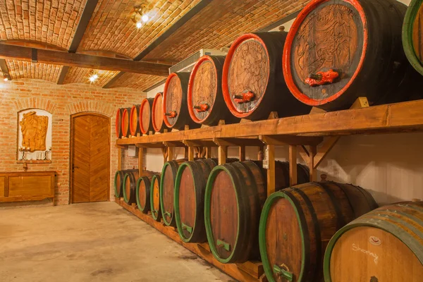 BRATISLAVA, SLOVAKIA - JANUARY 30, 2014: Interior of wine cellar of great Slovak producer. — Stock Photo, Image