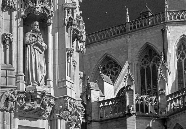 Lovaina - Detalle del ayuntamiento gótico y de la catedral de San Pedro a la luz de la mañana —  Fotos de Stock