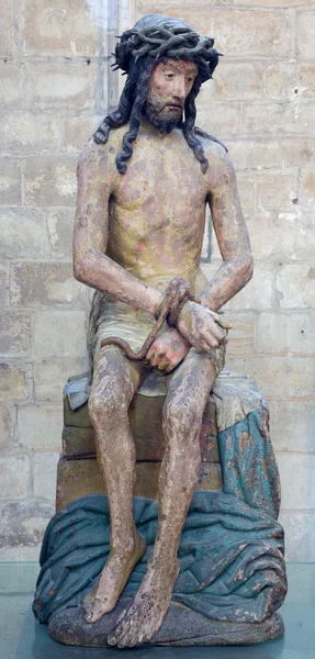 Leuven - 3. september: christ auf der kalten steinstatue in der gotischen kathedrale des heiligen peters aus dem frühen 16. jahrhundert. am 3. september 2013 in leuven, belgien. — Stockfoto