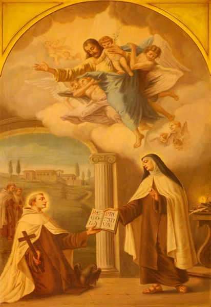 PALERMO - 8 APRILE: Santa Teresa da Avilla e San Giovanni dalla croce. Pittura di B. Rossato dell'anno 1958 in chiesa Convento Dei Carmelitani Scalzi dell '8 aprile 2013 a Palermo, Italia . — Foto Stock