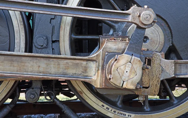 Detail of driving rod mechanism on old steam locomotive — Stock Photo, Image