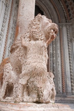 Bergamo, İtalya - 29 Ocak: Aslan ve Bergamo, İtalya santa maria maggiore Bazilikası'na 29 Ocak 2013 tarihinde portaldan sütun.
