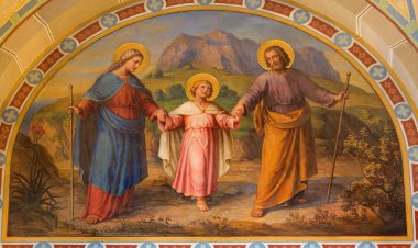Vienna, Avusturya - ö. 17 Şubat 2014: josef kastner 1906-1911 dobling carmelites kilise tarafından Kutsal Aile fresk.