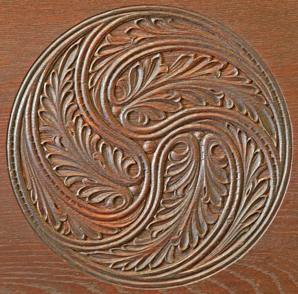 SAINT ANTON, SLOVAKIA - FEBRUARY 26, 2014: Carved detail on the furniture  form 19. cent. in Bulgarian saloon in palace Saint Anton. — Stock Photo, Image