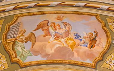 Anton, Slovakya - 26 Şubat 2014 Aziz: Melekler fresk Chapel anton tarafından saint anton sarayında tavandan koro schmidt yaşındaki 1750-1752.
