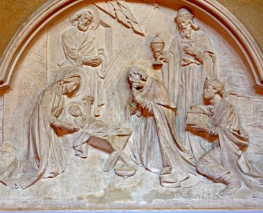 Vienna, Avusturya - ö. 17 Şubat 2014: ludwig schadler dobling carmelites kilise tarafından Doğuş Rölyef.