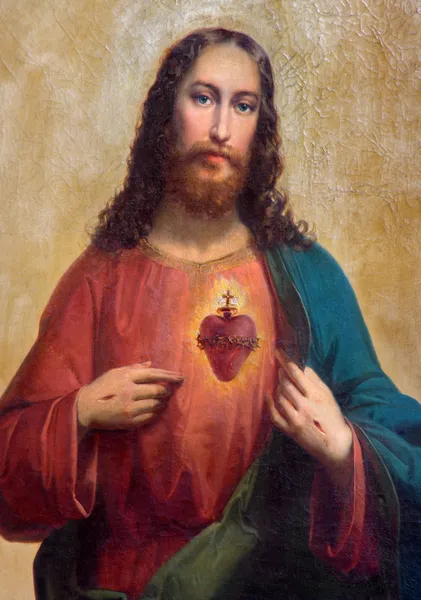 TRNAVA, SLOVAKIA - MARCH 3, 2014: Heart of Jesus Christ. Paint from side altar from 19. cent. — Stock Photo, Image