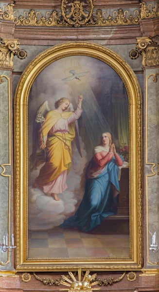 VIENNA, AUSTRIA - FEBRUARY 17, 2014: Annunciation from main altar of baroque Servitenkirche - church completed in 1670. — Stock Photo, Image