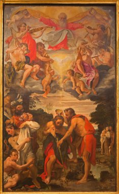 Bologna, İtalya - 16 Mart 2014: christ sahne annibale tarafından vaftiz carracci (1560-1609) içinde chiesa di san gregorio e san siro.