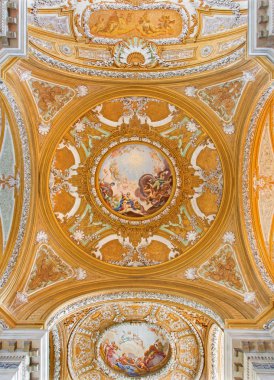 VENICE, ITALY - MARCH 13, 2014: Cupola of church Chiesa dei Gesuiti (Santa Maria Assunta) with the Assumption of Virgin Mary scene in the center. clipart
