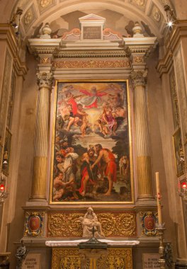 Bologna, İtalya - 16 Mart 2014: chiesa di san gregorio e san siro yan altar christ sahne annibale tarafından vaftiz ile carracci.