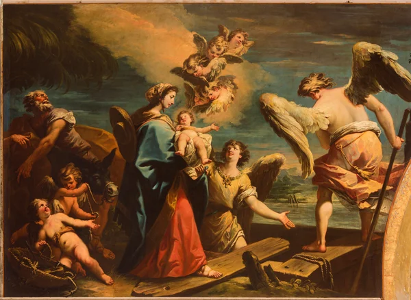 威尼斯，意大利-2014 年 3 月 13 日： 飞行到埃及现场 (1733 年) 由斯帕 diziani 在教会的基耶萨迪圣斯特凡诺. — 图库照片
