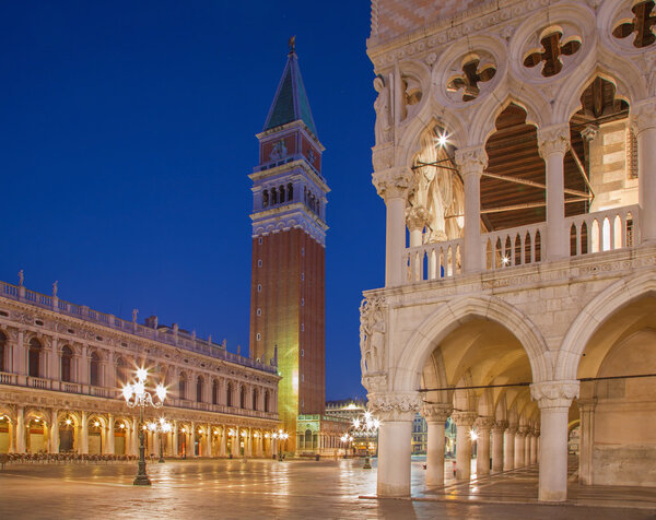 Venice - Doge palace and bell tower in morning dusk