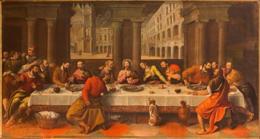Venice, İtalya - 13 Mart 2014: last cesare conegliano (1583) içinde kilise chiesa dei santi tarafından Mesih'in (ultima cena) yemek. XII apostoli