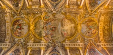 Bologna, İtalya - 16 Mart 2014: saint paul ya da chiesa di san paolo Barok kilise 17 kubbe fresk. cent. Antonio ve giuseppe rolli tarafından. athene, St Paul Sermon Merkezi sahne oluyor..