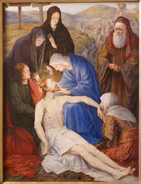 Gandawa - 23 czerwca: pieta. farba w st. peter s Kościoła przez rene de cramer z roku 1917 na 23 czerwca 2012 w gent, Belgia. — Zdjęcie stockowe