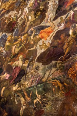 Venice, İtalya - 11 Mart 2014: jacopo robusti (tintoretto) içinde kilise santa maria dell orto papaz tarafından son hüküm (1563) detay.