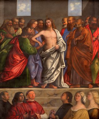 Treviso, İtalya - 18 Mart 2014: dirilen İsa tarafından sebastiano del Piombo'nun 1485-1547). saint nicholas veya san nicolo Kilisesi altar yan.